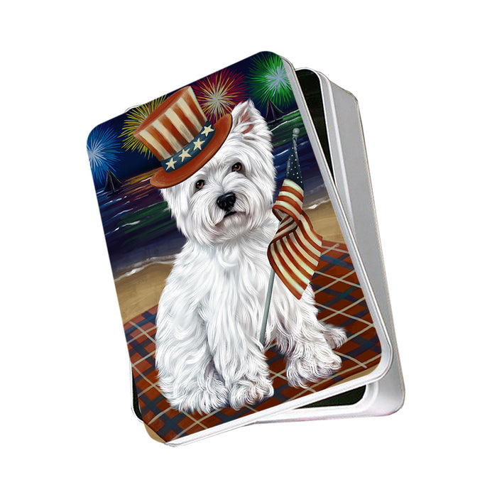 4th of July Independence Day Firework West Highland Terrier Dog Photo Storage Tin PITN49636