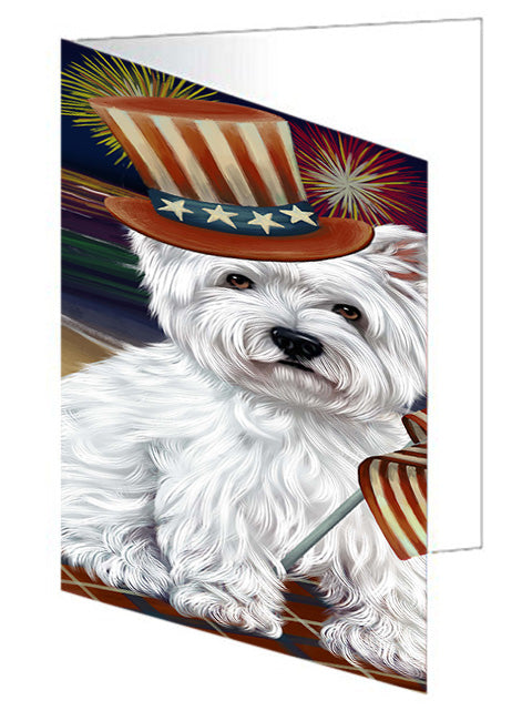 4th of July Independence Day Firework West Highland Terrier Dog Handmade Artwork Assorted Pets Greeting Cards and Note Cards with Envelopes for All Occasions and Holiday Seasons GCD52937