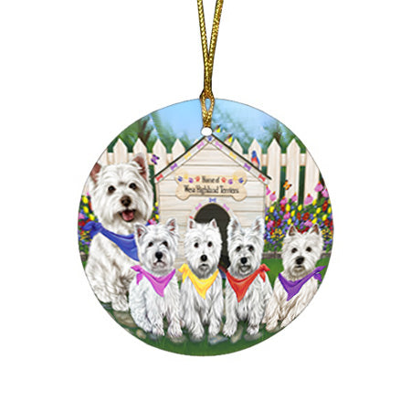 Spring Dog House West Highland Terriers Dog Round Flat Christmas Ornament RFPOR50129