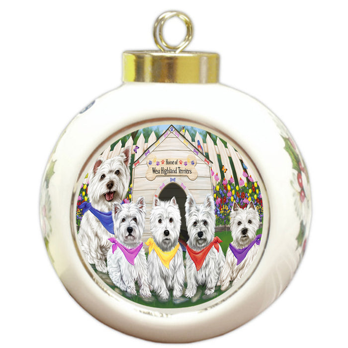 Spring Dog House West Highland Terriers Dog Round Ball Christmas Ornament RBPOR50138