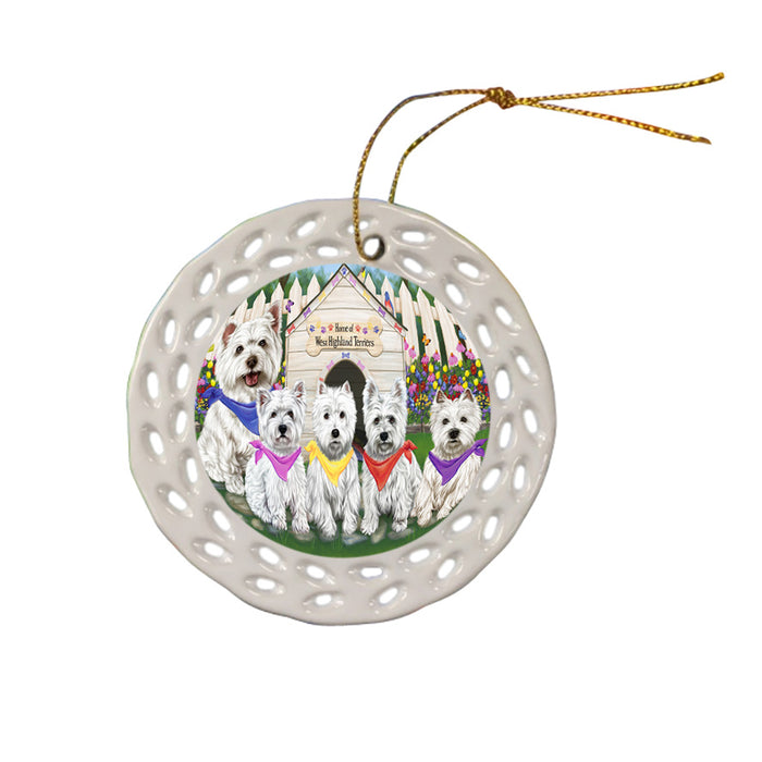 Spring Dog House West Highland Terriers Dog Ceramic Doily Ornament DPOR50138