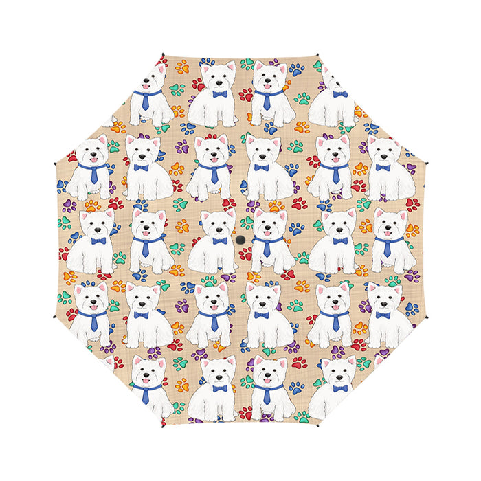 Rainbow Paw Print West Highland Terrier Dogs Blue Semi-Automatic Foldable Umbrella