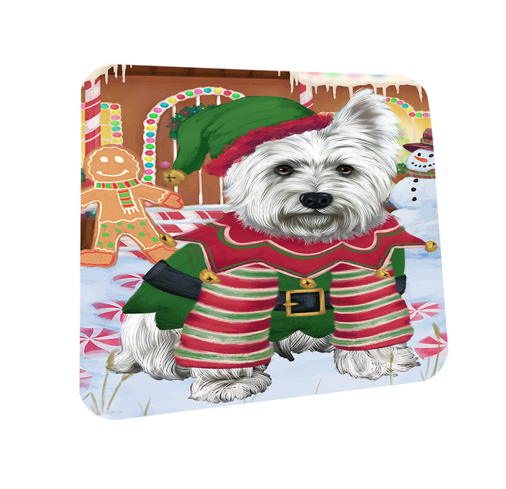 Christmas Gingerbread House Candyfest West Highland Terrier Dog Coasters Set of 4 CST56550