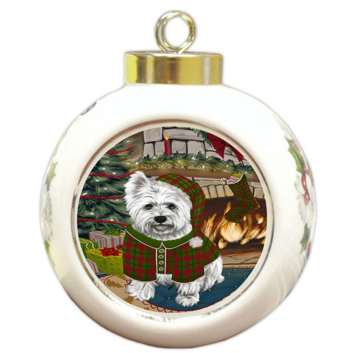 The Stocking was Hung West Highland Terrier Dog Round Ball Christmas Ornament RBPOR56010