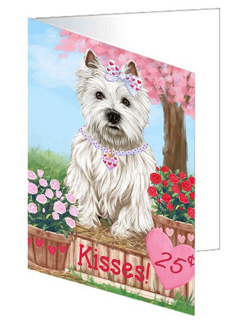 Rosie 25 Cent Kisses West Highland Terrier Dog Handmade Artwork Assorted Pets Greeting Cards and Note Cards with Envelopes for All Occasions and Holiday Seasons GCD73301