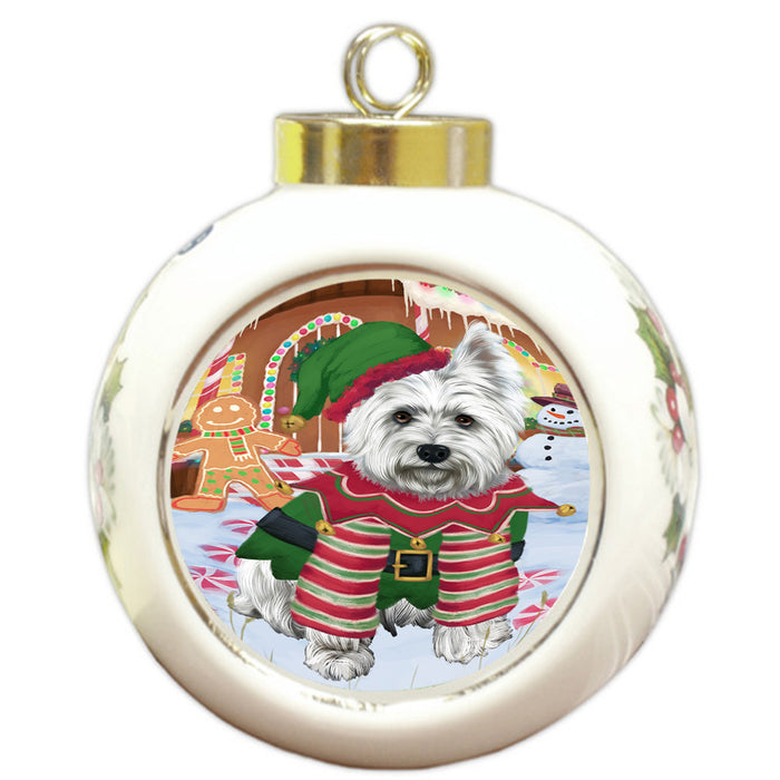 Christmas Gingerbread House Candyfest West Highland Terrier Dog Round Ball Christmas Ornament RBPOR56948