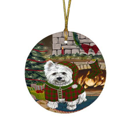 The Stocking was Hung West Highland Terrier Dog Round Flat Christmas Ornament RFPOR56010