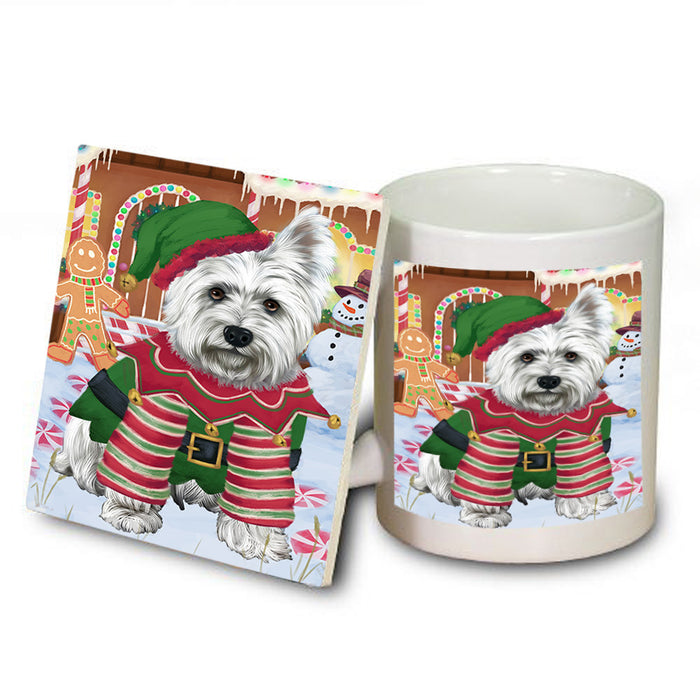 Christmas Gingerbread House Candyfest West Highland Terrier Dog Mug and Coaster Set MUC56584