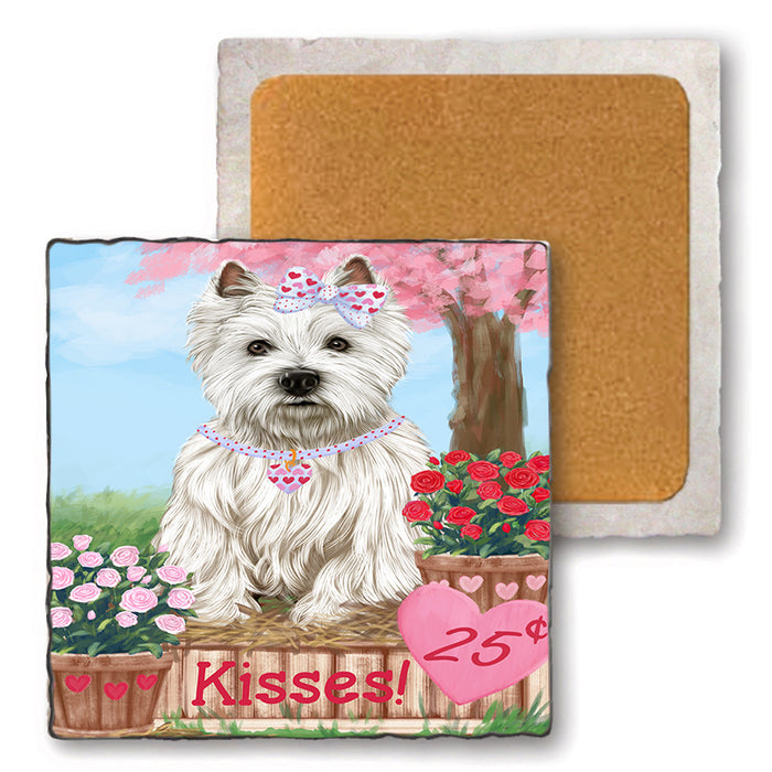 Rosie 25 Cent Kisses West Highland Terrier Dog Set of 4 Natural Stone Marble Tile Coasters MCST51262