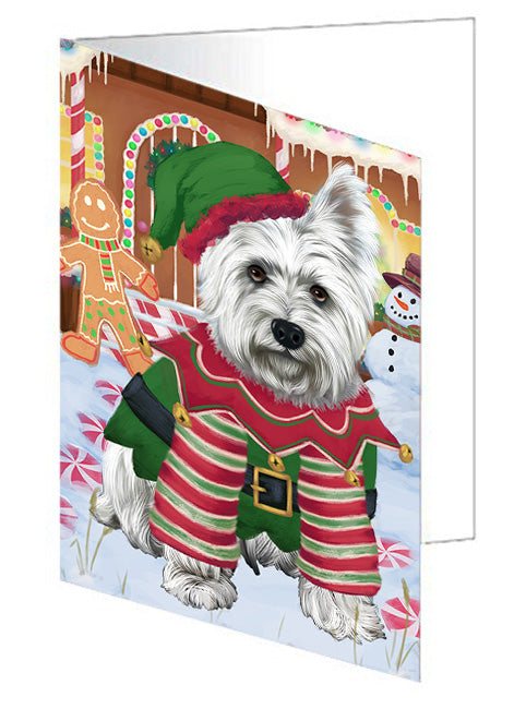 Christmas Gingerbread House Candyfest West Highland Terrier Dog Handmade Artwork Assorted Pets Greeting Cards and Note Cards with Envelopes for All Occasions and Holiday Seasons GCD74291