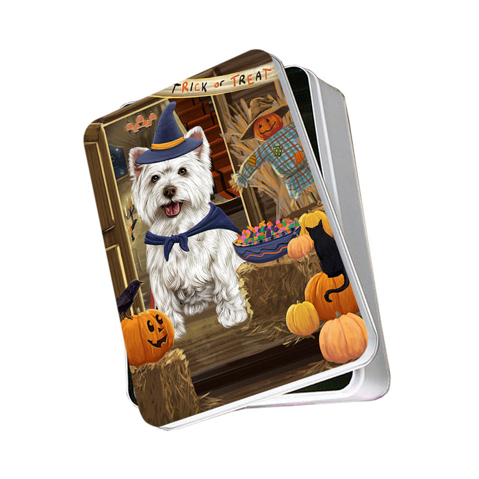 Enter at Own Risk Trick or Treat Halloween West Highland Terrier Dog Photo Storage Tin PITN53334