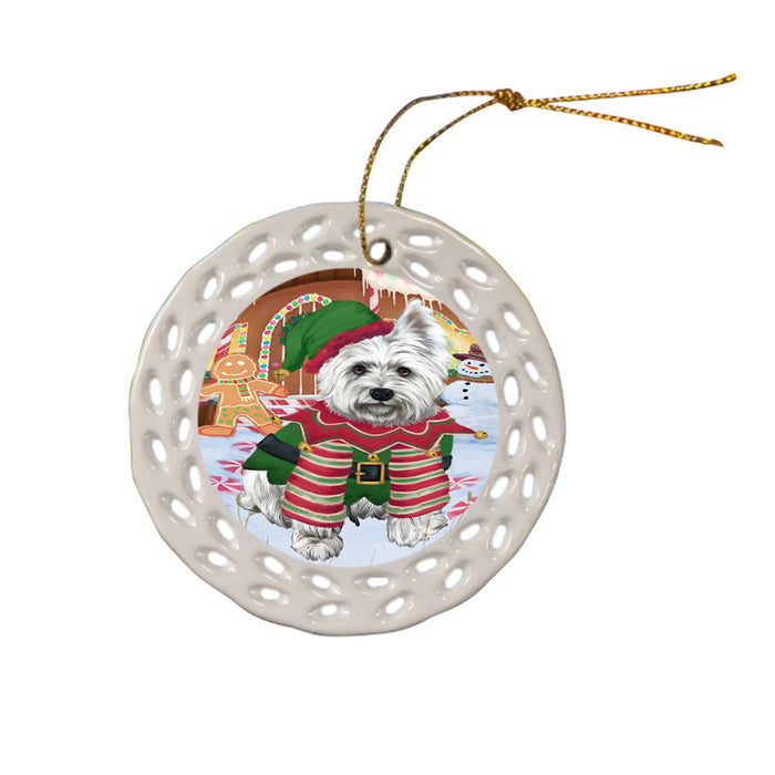 Christmas Gingerbread House Candyfest West Highland Terrier Dog Ceramic Doily Ornament DPOR56948