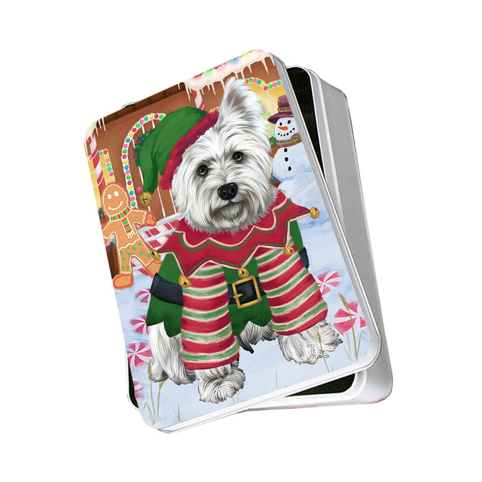 Christmas Gingerbread House Candyfest West Highland Terrier Dog Photo Storage Tin PITN56535