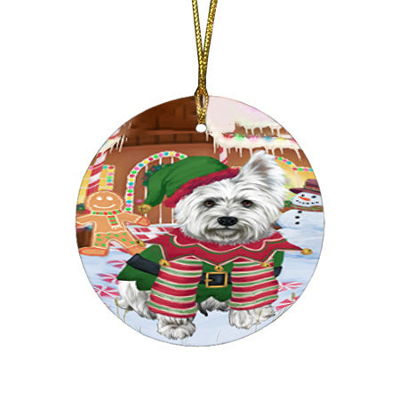 Christmas Gingerbread House Candyfest West Highland Terrier Dog Round Flat Christmas Ornament RFPOR56948