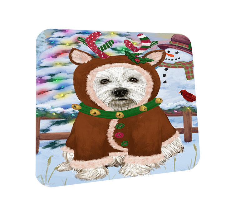Christmas Gingerbread House Candyfest West Highland Terrier Dog Coasters Set of 4 CST56551
