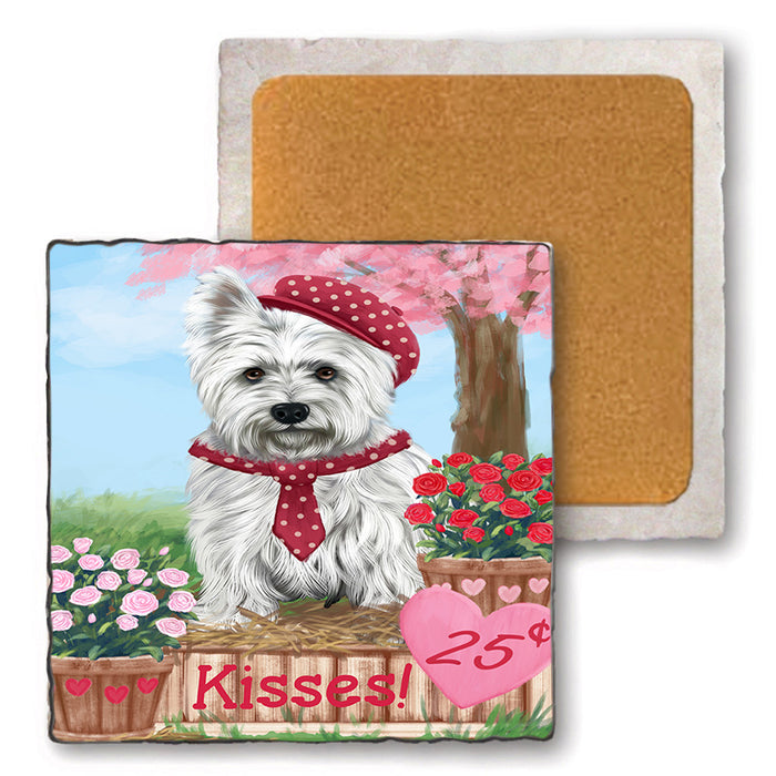 Rosie 25 Cent Kisses West Highland Terrier Dog Set of 4 Natural Stone Marble Tile Coasters MCST51263