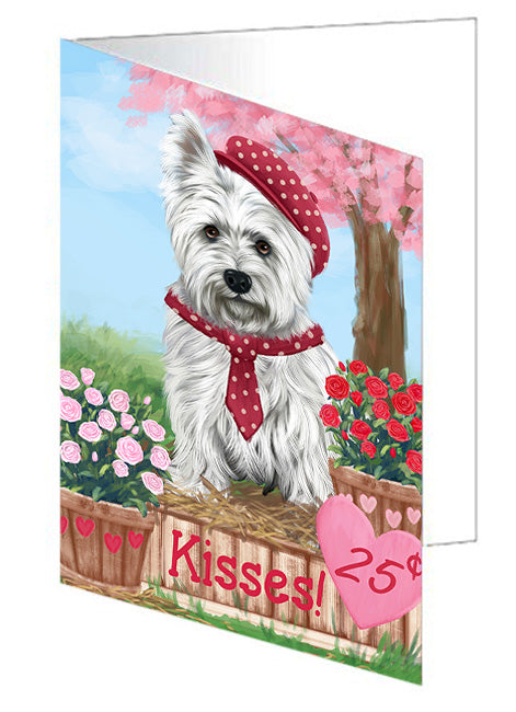 Rosie 25 Cent Kisses West Highland Terrier Dog Handmade Artwork Assorted Pets Greeting Cards and Note Cards with Envelopes for All Occasions and Holiday Seasons GCD73304