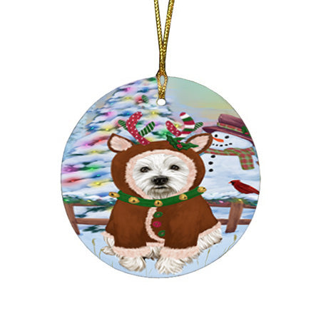 Christmas Gingerbread House Candyfest West Highland Terrier Dog Round Flat Christmas Ornament RFPOR56949