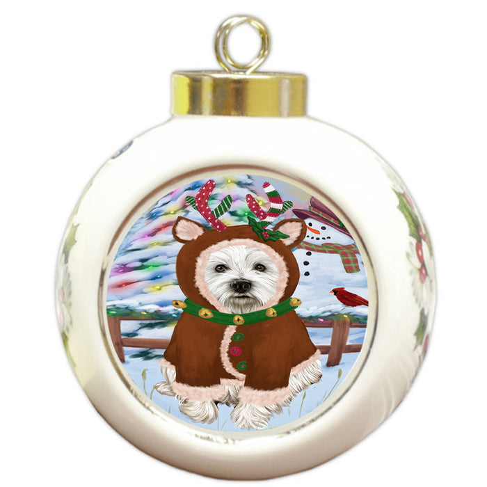 Christmas Gingerbread House Candyfest West Highland Terrier Dog Round Ball Christmas Ornament RBPOR56949