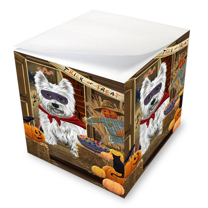 Enter at Own Risk Trick or Treat Halloween West Highland Terrier Dog Note Cube NOC53335