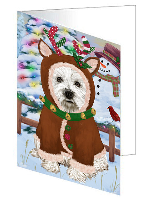 Christmas Gingerbread House Candyfest West Highland Terrier Dog Handmade Artwork Assorted Pets Greeting Cards and Note Cards with Envelopes for All Occasions and Holiday Seasons GCD74294
