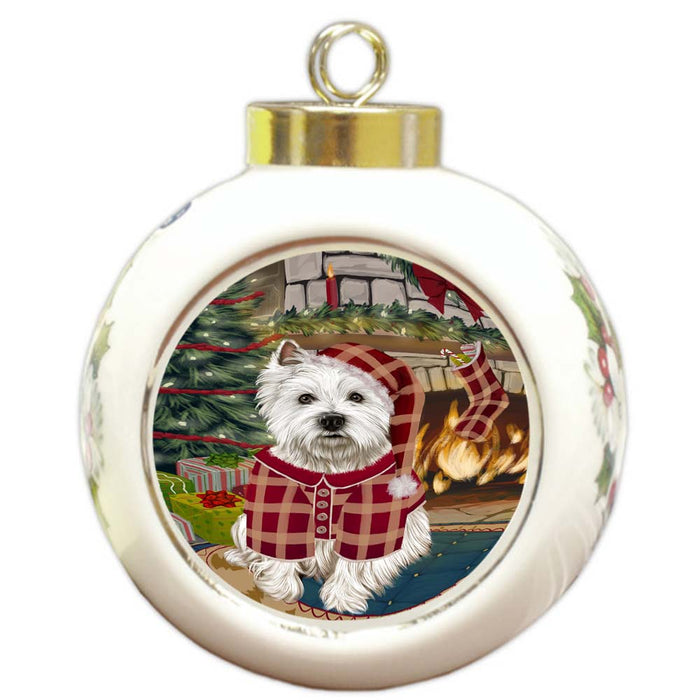 The Stocking was Hung West Highland Terrier Dog Round Ball Christmas Ornament RBPOR56011