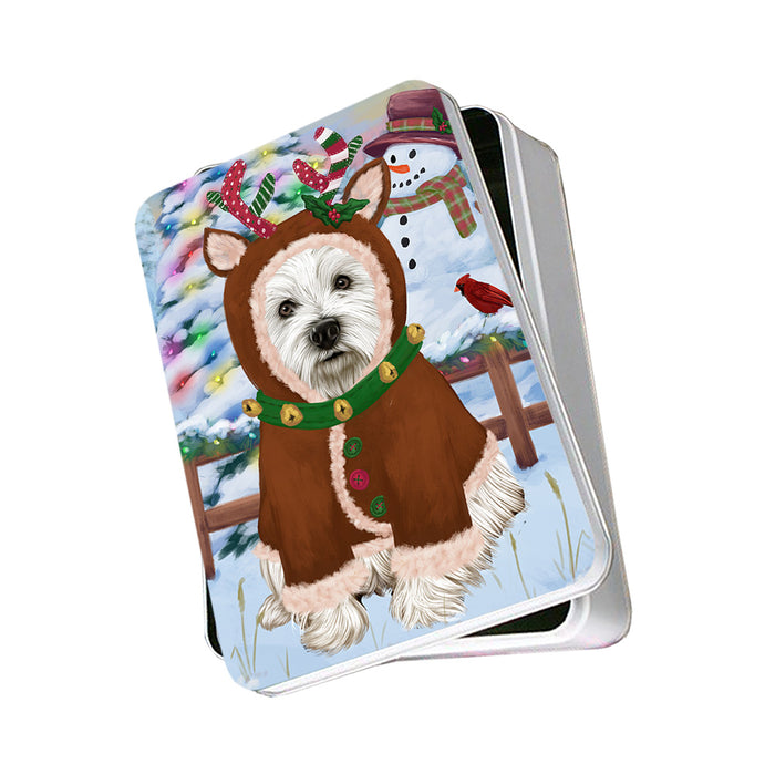 Christmas Gingerbread House Candyfest West Highland Terrier Dog Photo Storage Tin PITN56536