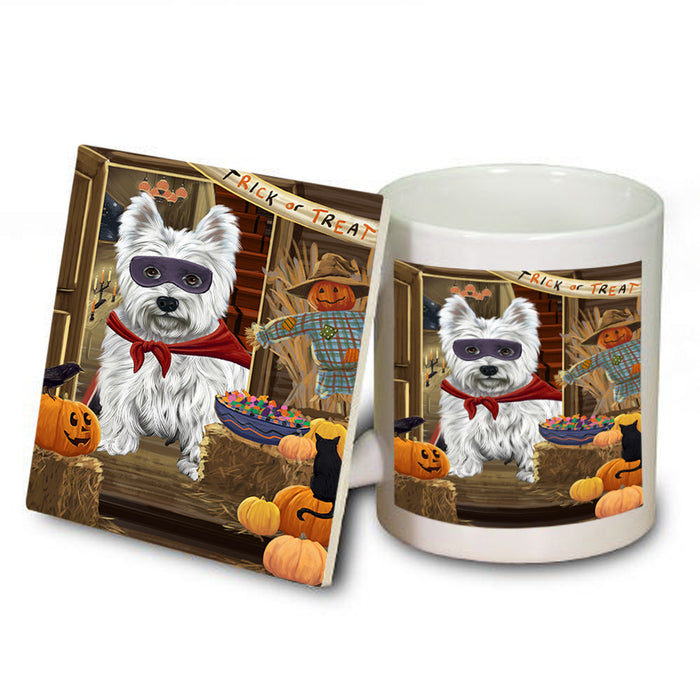 Enter at Own Risk Trick or Treat Halloween West Highland Terrier Dog Mug and Coaster Set MUC53327