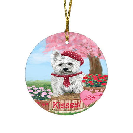 Rosie 25 Cent Kisses West Highland Terrier Dog Round Flat Christmas Ornament RFPOR56619