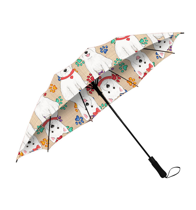 Rainbow Paw Print West Highland Terrier Dogs Red Semi-Automatic Foldable Umbrella