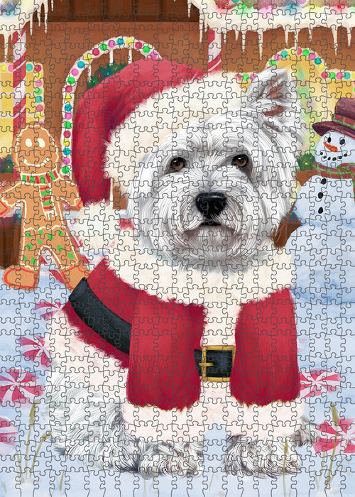 Christmas Gingerbread House Candyfest West Highland Terrier Dog Puzzle with Photo Tin PUZL94576