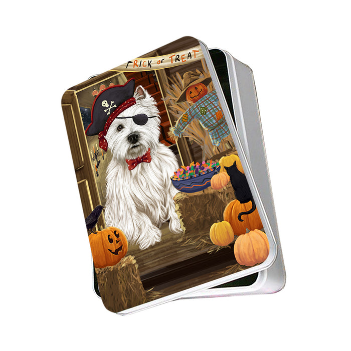 Enter at Own Risk Trick or Treat Halloween West Highland Terrier Dog Photo Storage Tin PITN53336