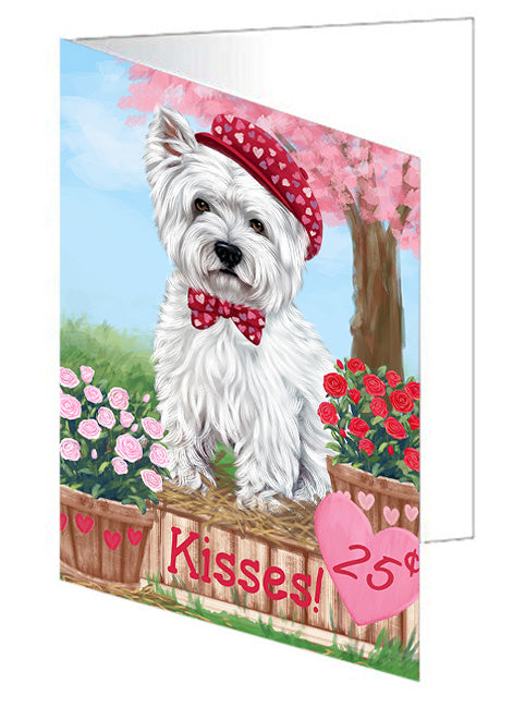 Rosie 25 Cent Kisses West Highland Terrier Dog Handmade Artwork Assorted Pets Greeting Cards and Note Cards with Envelopes for All Occasions and Holiday Seasons GCD73307