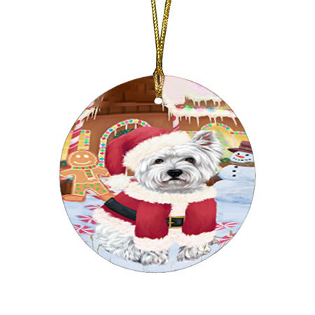 Christmas Gingerbread House Candyfest West Highland Terrier Dog Round Flat Christmas Ornament RFPOR56950
