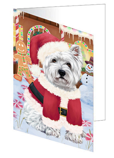 Christmas Gingerbread House Candyfest West Highland Terrier Dog Handmade Artwork Assorted Pets Greeting Cards and Note Cards with Envelopes for All Occasions and Holiday Seasons GCD74297