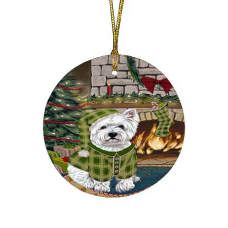 The Stocking was Hung West Highland Terrier Dog Round Flat Christmas Ornament RFPOR56012