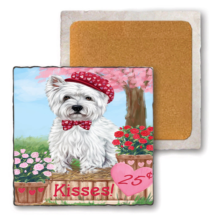Rosie 25 Cent Kisses West Highland Terrier Dog Set of 4 Natural Stone Marble Tile Coasters MCST51264