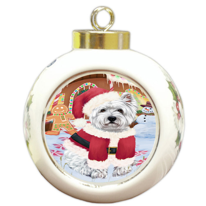 Christmas Gingerbread House Candyfest West Highland Terrier Dog Round Ball Christmas Ornament RBPOR56950