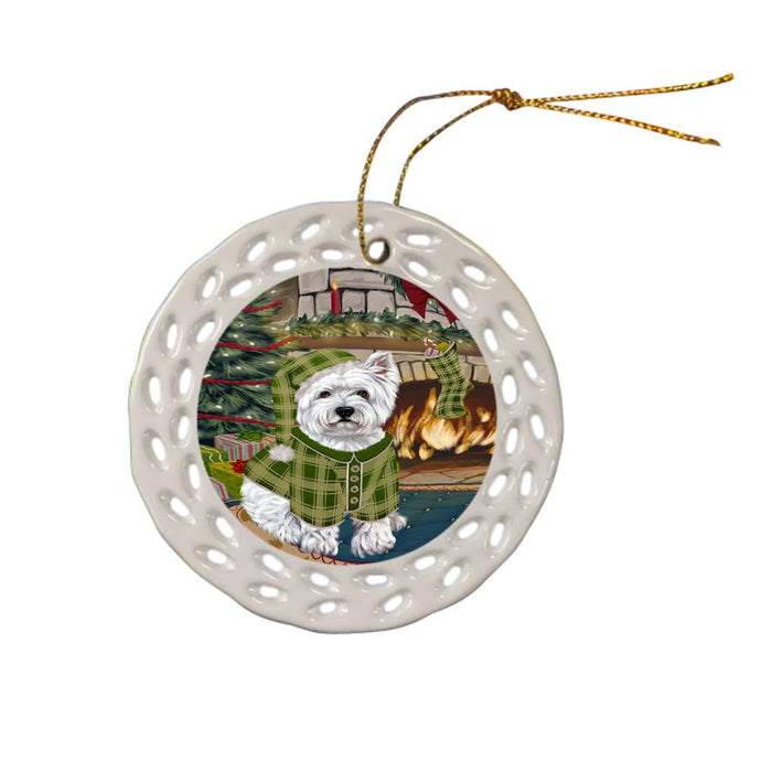 The Stocking was Hung West Highland Terrier Dog Ceramic Doily Ornament DPOR56012