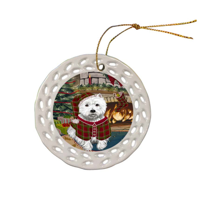 The Stocking was Hung West Highland Terrier Dog Ceramic Doily Ornament DPOR56013