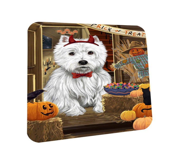 Enter at Own Risk Trick or Treat Halloween West Highland Terrier Dog Coasters Set of 4 CST53295