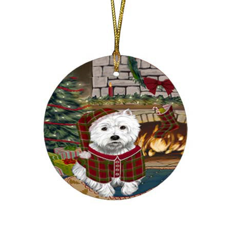 The Stocking was Hung West Highland Terrier Dog Round Flat Christmas Ornament RFPOR56013