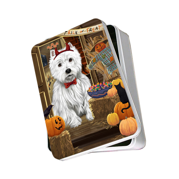 Enter at Own Risk Trick or Treat Halloween West Highland Terrier Dog Photo Storage Tin PITN53337