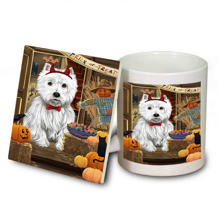 Enter at Own Risk Trick or Treat Halloween West Highland Terrier Dog Mug and Coaster Set MUC53329