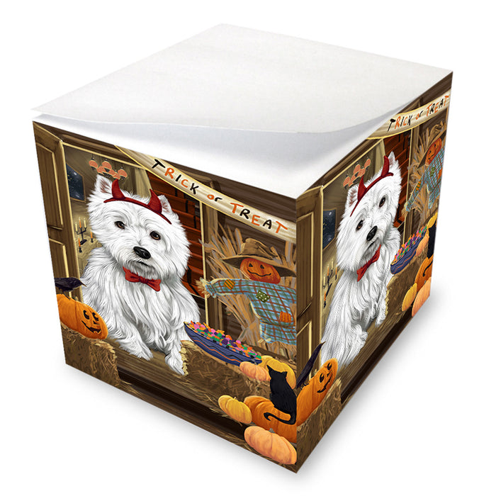 Enter at Own Risk Trick or Treat Halloween West Highland Terrier Dog Note Cube NOC53337