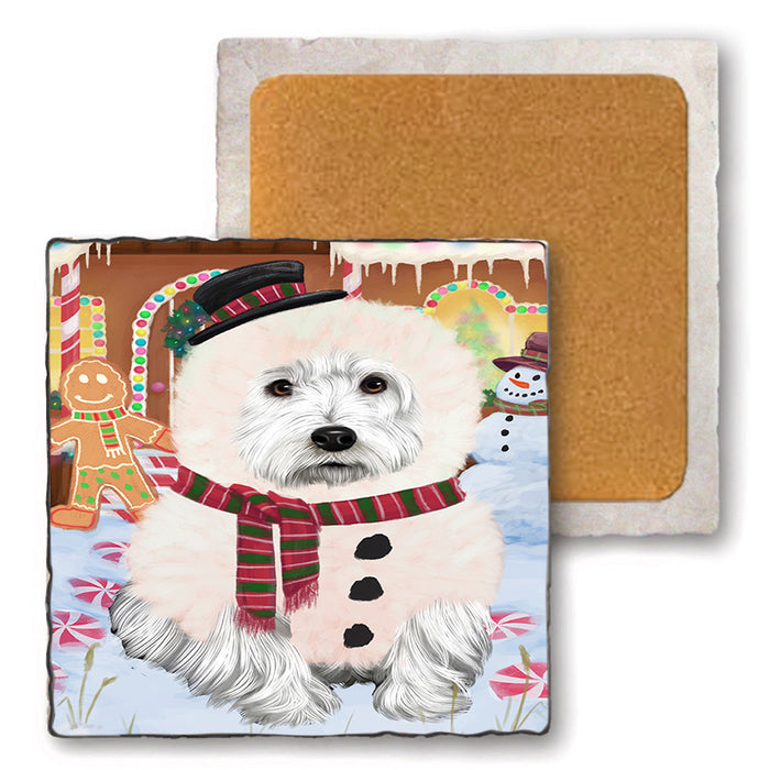 Christmas Gingerbread House Candyfest West Highland Terrier Dog Set of 4 Natural Stone Marble Tile Coasters MCST51595