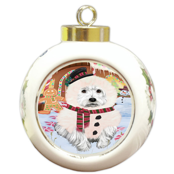 Christmas Gingerbread House Candyfest West Highland Terrier Dog Round Ball Christmas Ornament RBPOR56951