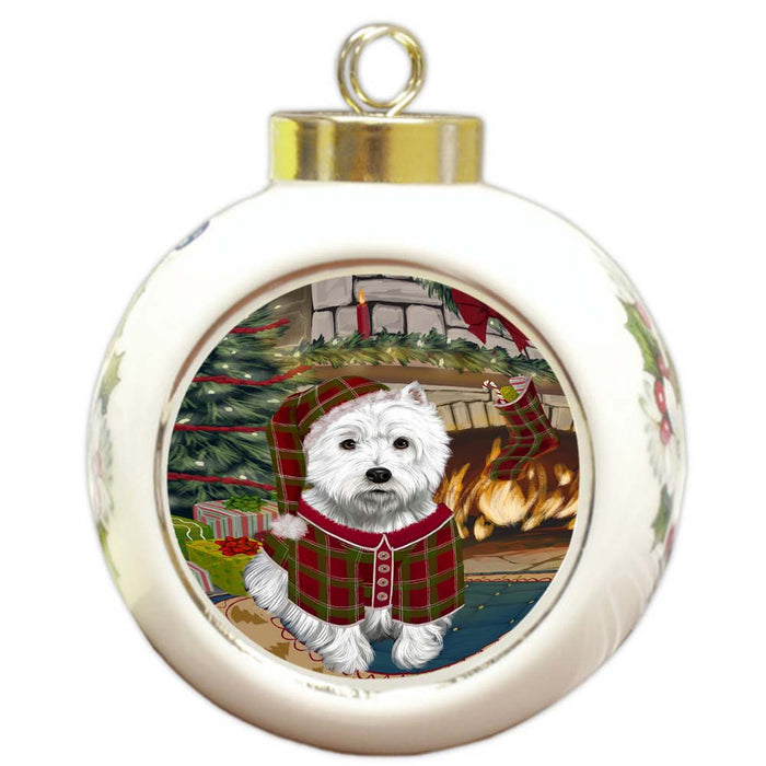 The Stocking was Hung West Highland Terrier Dog Round Ball Christmas Ornament RBPOR56013