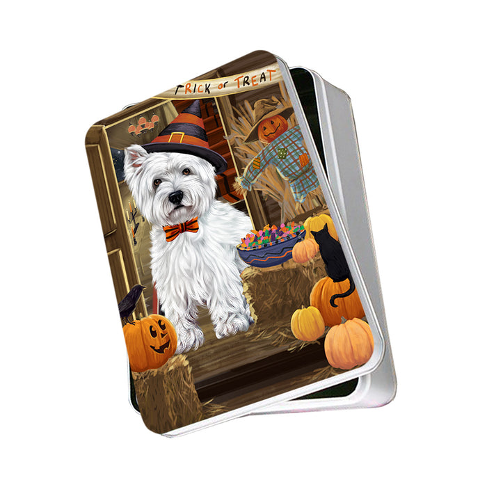 Enter at Own Risk Trick or Treat Halloween West Highland Terrier Dog Photo Storage Tin PITN53338