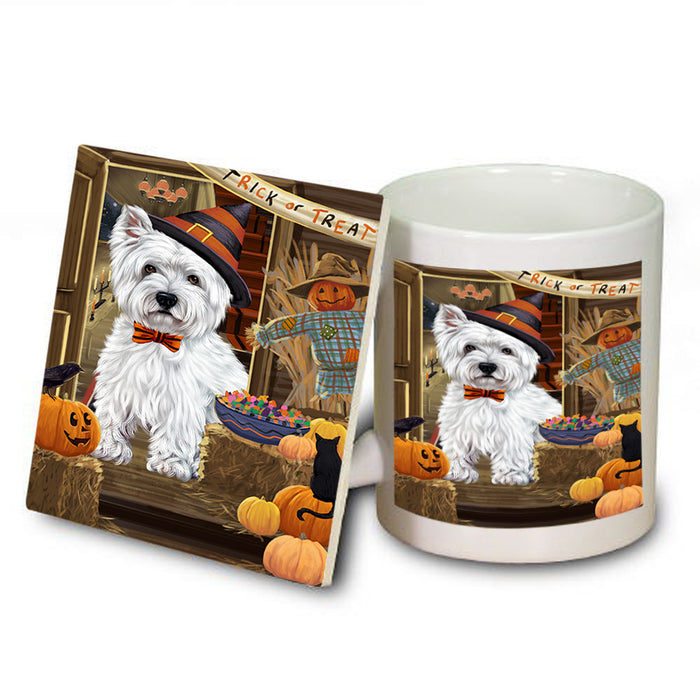 Enter at Own Risk Trick or Treat Halloween West Highland Terrier Dog Mug and Coaster Set MUC53330